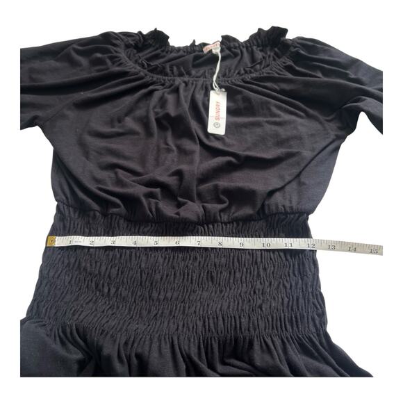 Sundry Smock-Waist Dress Womens Medium Black Midi Pullover Stretch USA NWT - Picture 9 of 13